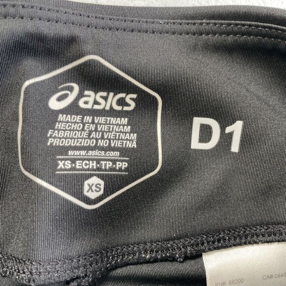 ASICS D1 Leggings Womens XS Athletic Side Pockets Black Green Stripes Activewear - Picture 3 of 11